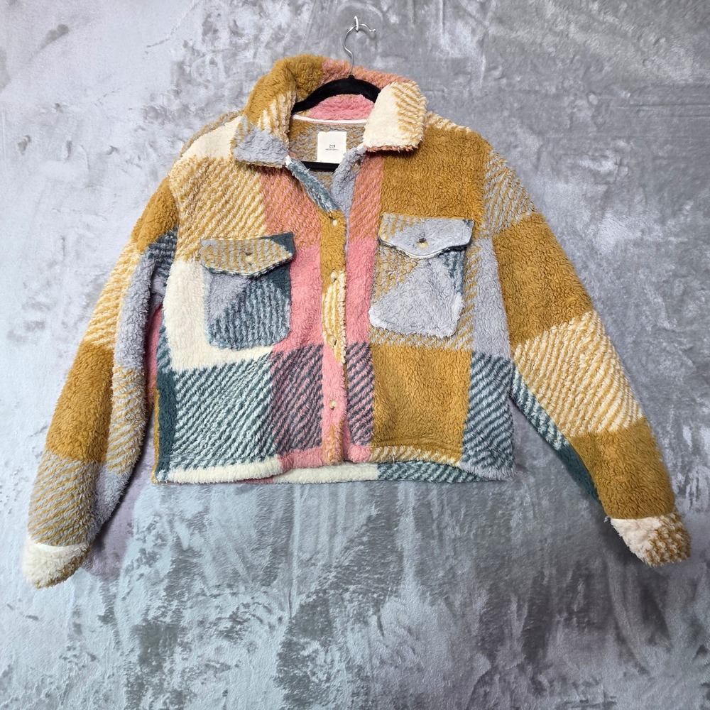 Thread & Supply Multi Color Check Plaid Sherpa Shacket Jacket Small J1675SSHTJ